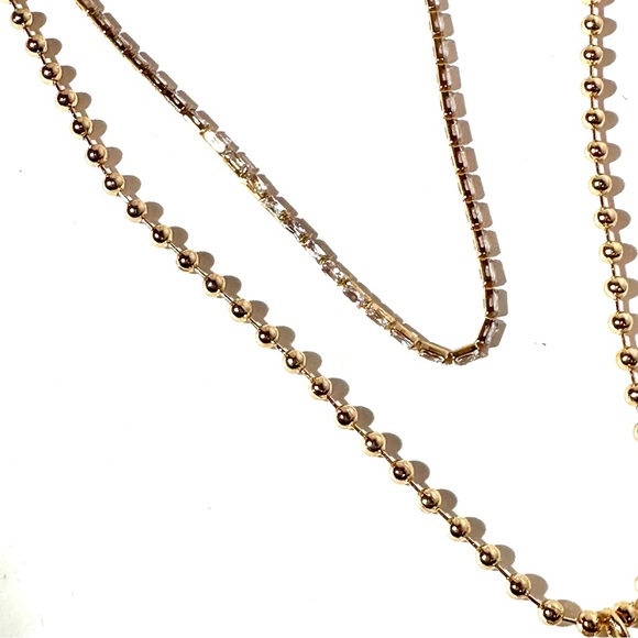 EXPRESS Gold & Baguette Rhinestone/Crystal Bow Layered Necklace NWT - Picture 13 of 14